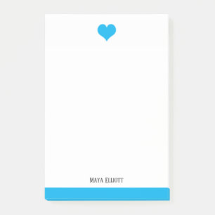 White & Bright Sky Blue Heart & Border, Name Post-it Notes