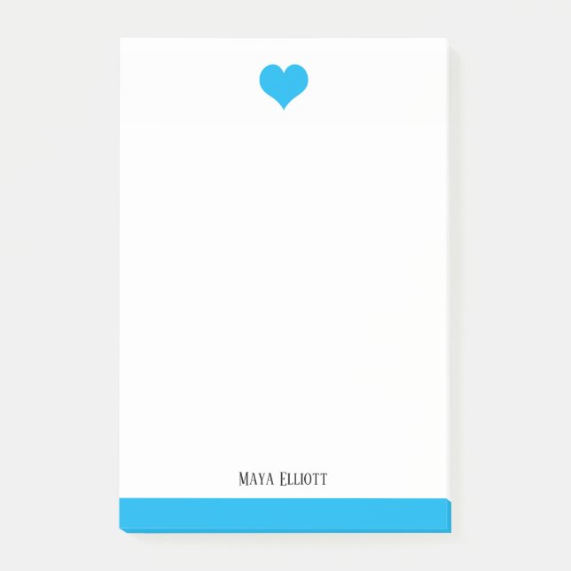 White & Bright Sky Blue Heart & Border, Name Post-it Notes (Front)