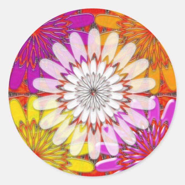 WHITE bright SUN Chakra Sunflower Yoga Mandala FUN Classic Round Sticker (Front)
