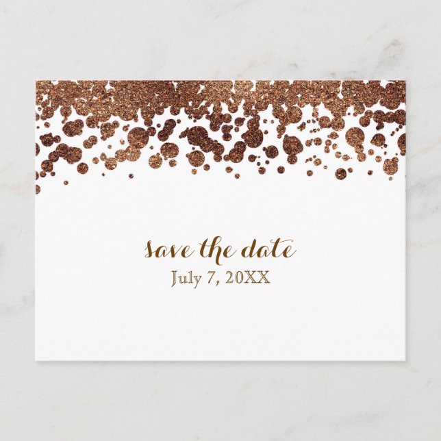 White & Bronze Confetti Dots Glamour Shimmer Announcement Postcard (Front)