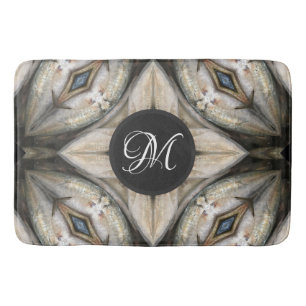 White Brown Blue Diamond Monogram Design Bath Mat