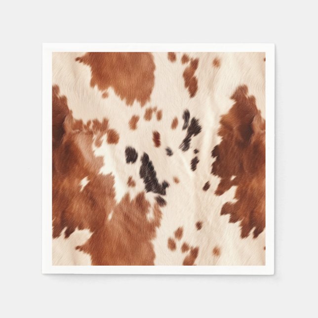White Brown Cowhide Animal Print Napkin (Front)