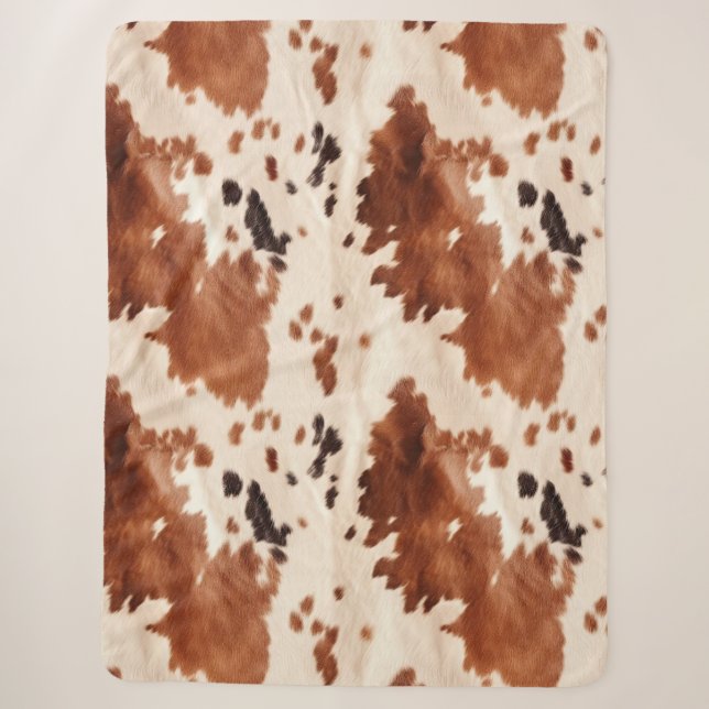 White Brown Cowhide Animal Print Sherpa Blanket (Front)