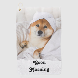 White Brown Cute Dog Good Morning Golf Towels