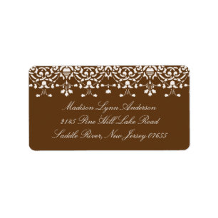 White/Brown Damask Lace Return Address Label