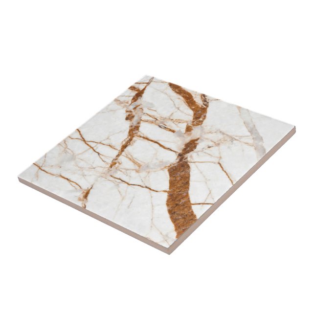 White Brown Faux Marble Stone Ceramic Tile (Side)