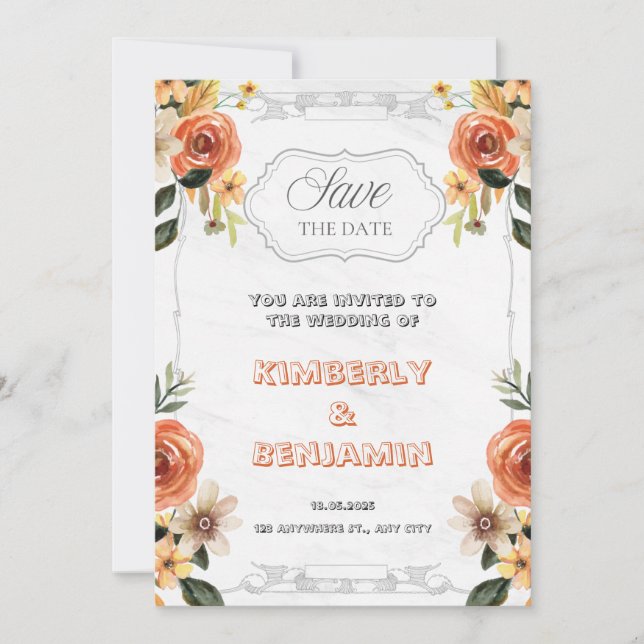 White Brown Floral Wedding invitation (Front)