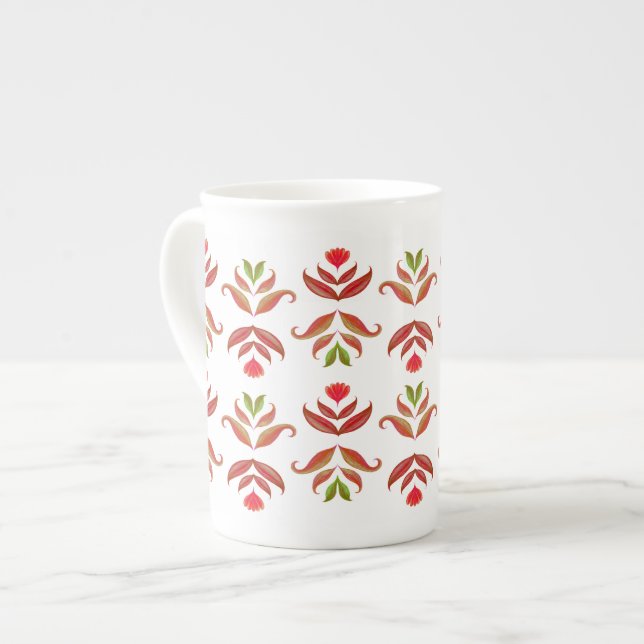  White & Brown Folk Art Floral Elegant Cozy Rustic Bone China Mug (Front Left)
