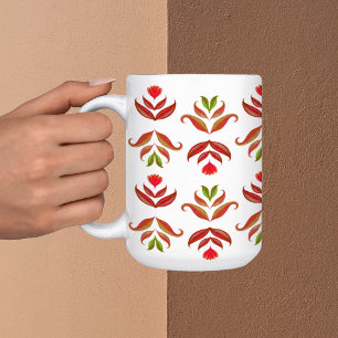 White & Brown Folk Art Floral Elegant Cozy Rustic Coffee Mug