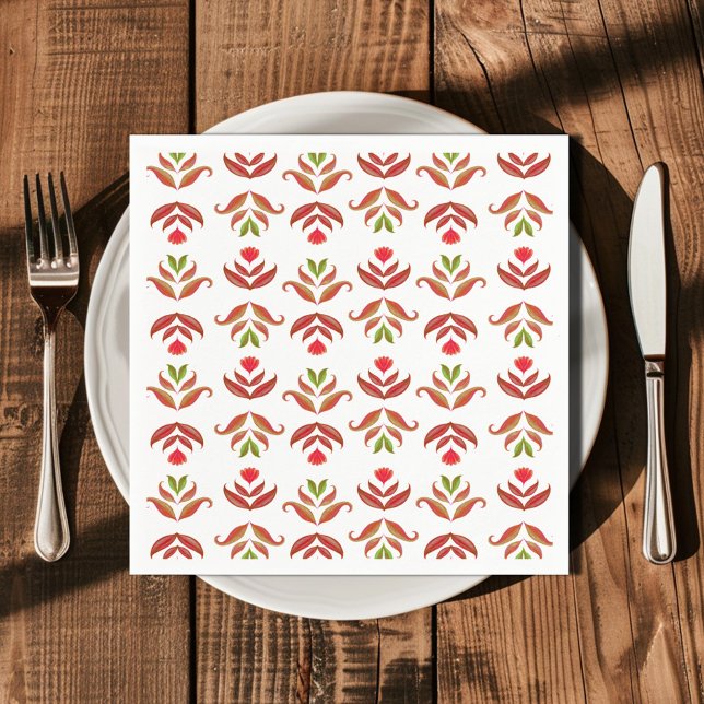  White & Brown Folk Art Floral Elegant Cozy Rustic Napkin (Creator Uploaded)