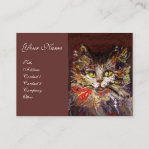WHITE BROWN KITTY CAT PORTRAIT WITH RED RIBBON BUSINESS CARD