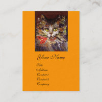 WHITE BROWN KITTY CAT PORTRAIT WITH RED RIBBON