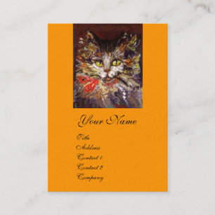 WHITE BROWN KITTY CAT PORTRAIT WITH RED RIBBON BUSINESS CARD