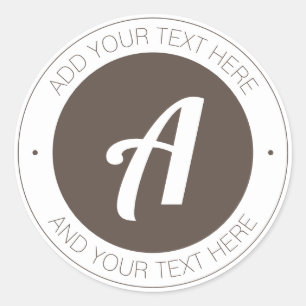 White & Brown Monogram or Add logo Classic Round Sticker