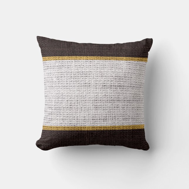 White & Brown Rustic Burlap Jute Background Throw Pillow (Front)