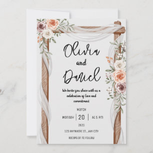 White Brown Rustic Floral Wedding Invitation