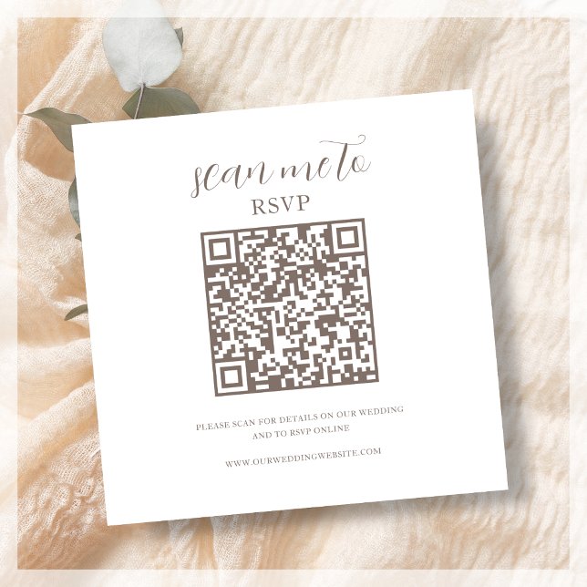 White & Brown | Wedding RSVP QR Code Enclosure Card (Creator Uploaded)
