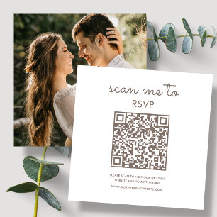 White & Brown Wedding RSVP QR Code Enclosure Card