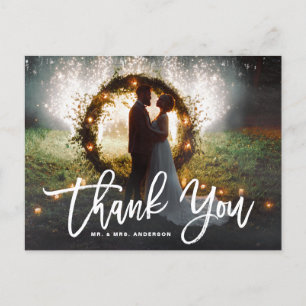 White Brush Calligraphy Script Wedding Thank You Postcard