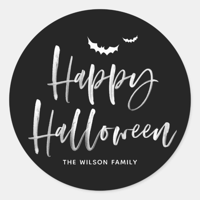White Brush Lettering Happy Halloween | Thank You Classic Round Sticker (Front)