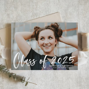 White Brush Lettering Photo Graduation Announcement Postcard