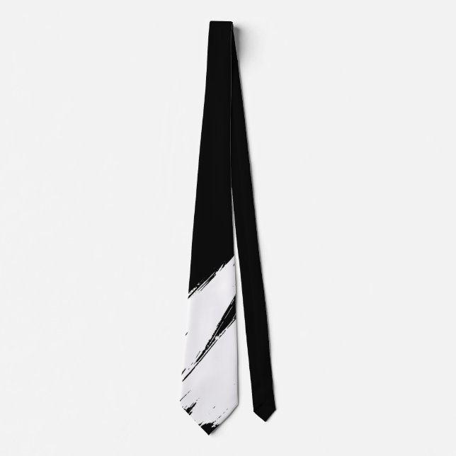 White Brush Modern Black Background Tie (Front)