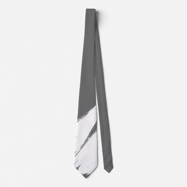 White Brush Modern Dim Grey Background Tie (Front)