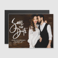 White Brush Script Typography Save the Date Photo