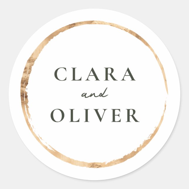 White Brushed Gold Circle Ring Wedding  Classic Round Sticker (Front)