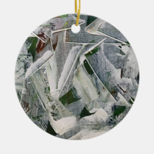 White Brushstrokes-Hand Painted Rustic Wabi Sabi Ceramic Ornament