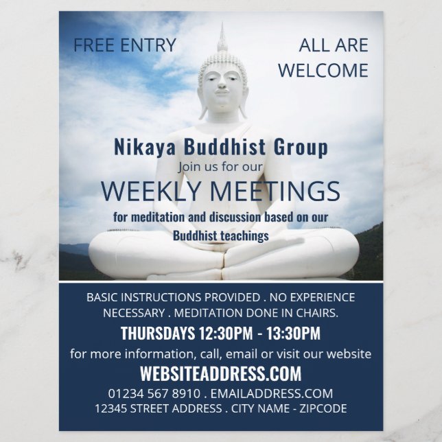 White Buddha Statue, Buddhism, Buddhist Advert Flyer (Front)