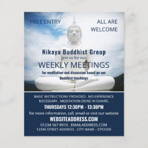 White Buddha Statue, Buddhism, Buddhist Advert Flyer