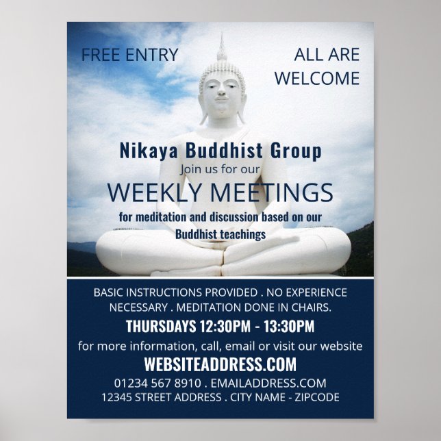 White Buddha Statue, Buddhism, Buddhist Advert Poster (Front)