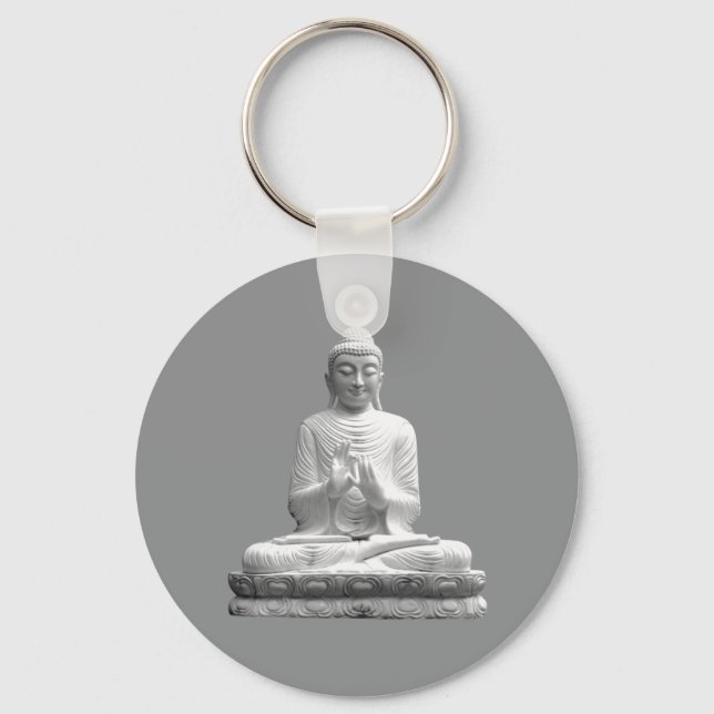 White Buddha Statue Keychain (Front)