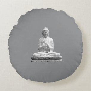 White Buddha Statue Round Pillow