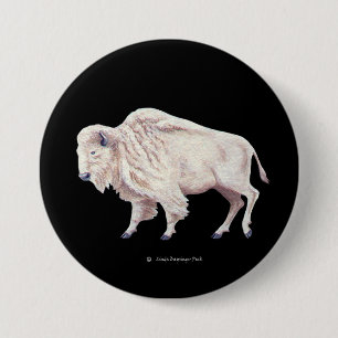 White Buffalo 3 Inch Round Button