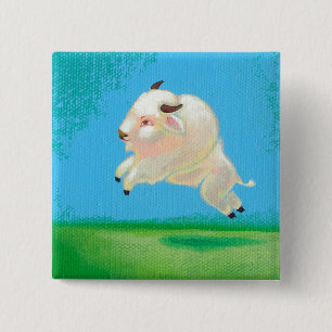 White buffalo art fun happy leaping bison painting 2 inch square button