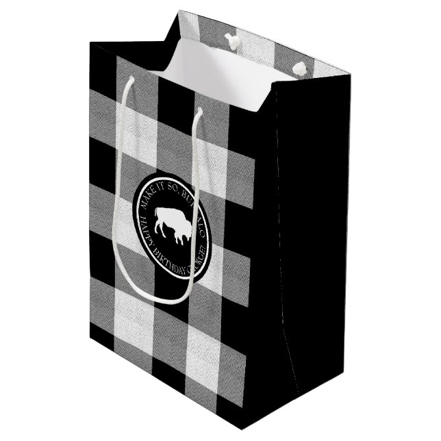White Buffalo Label Plaid Black and White ID603 Medium Gift Bag (Front Angled)