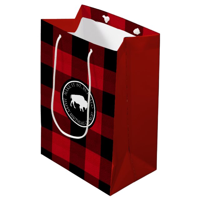 White Buffalo Label Plaid Red and Black ID603 Medium Gift Bag (Front Angled)