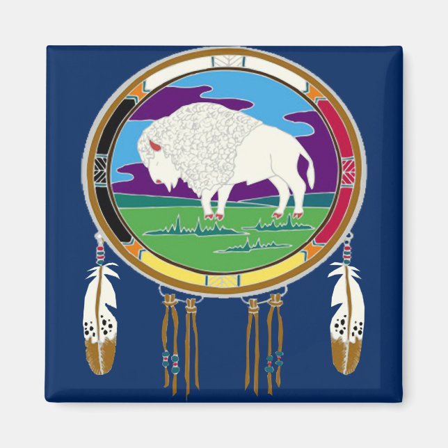 White Buffalo Native American Square Magnet (Front)