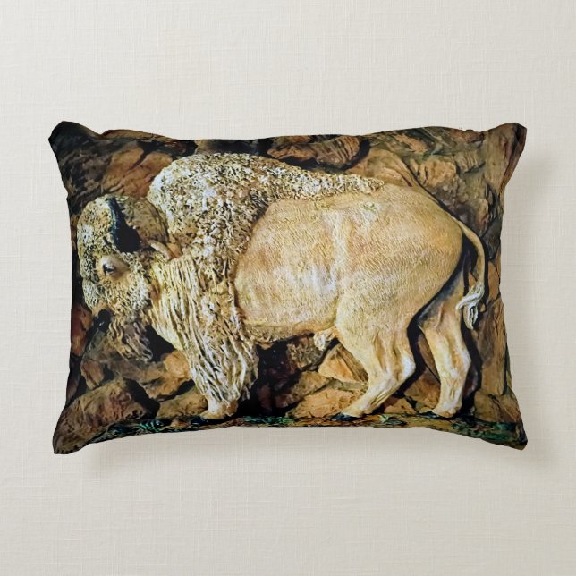 "White Buffalo" original art Accent Pillow (Front)