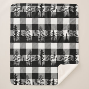 White Buffalo Plaid Woodland Forest Tree Line Sherpa Blanket