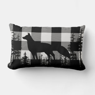 White Buffalo Plaid Woodland Pine Forest Fox Lumba Lumbar Pillow