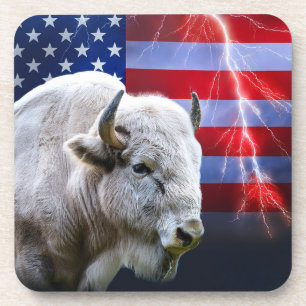 White Buffalo With An American Flag And Lightning  Coaster