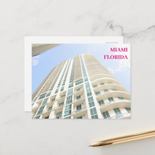 White buildings blue sky Miami Florida travel Holiday Postcard (Front/Back In Situ)