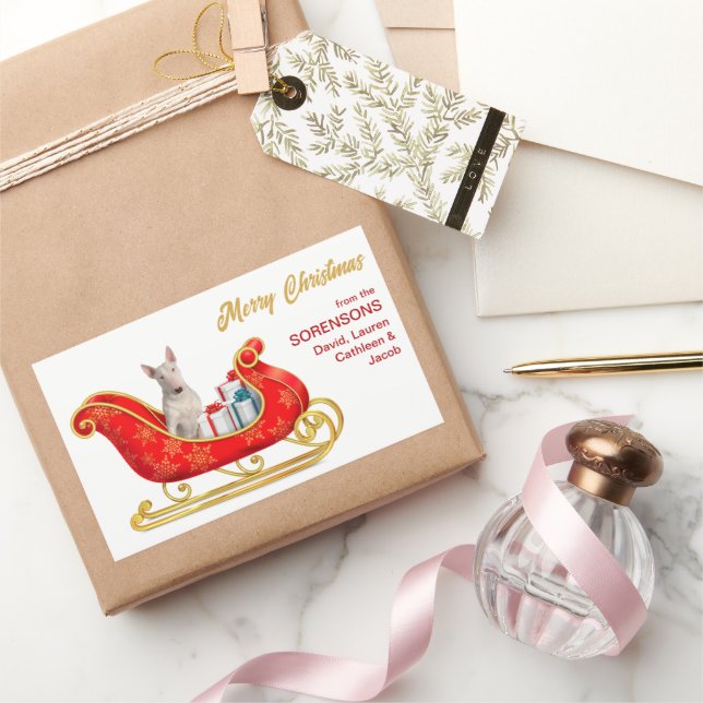 White Bull Terrier Dog Christmas Sleigh Sticker (Gifting)