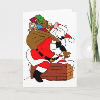 White bull terrier santa holiday card