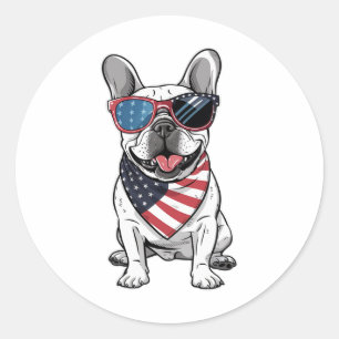 White Bulldog Celebrating The 4th Of July Classic Round Sticker