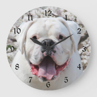 White bulldog face large clock