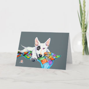 White Bullterrier on Patchwork - Art Card